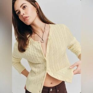 Reformation Light Yellow Cable Knit Cardigan